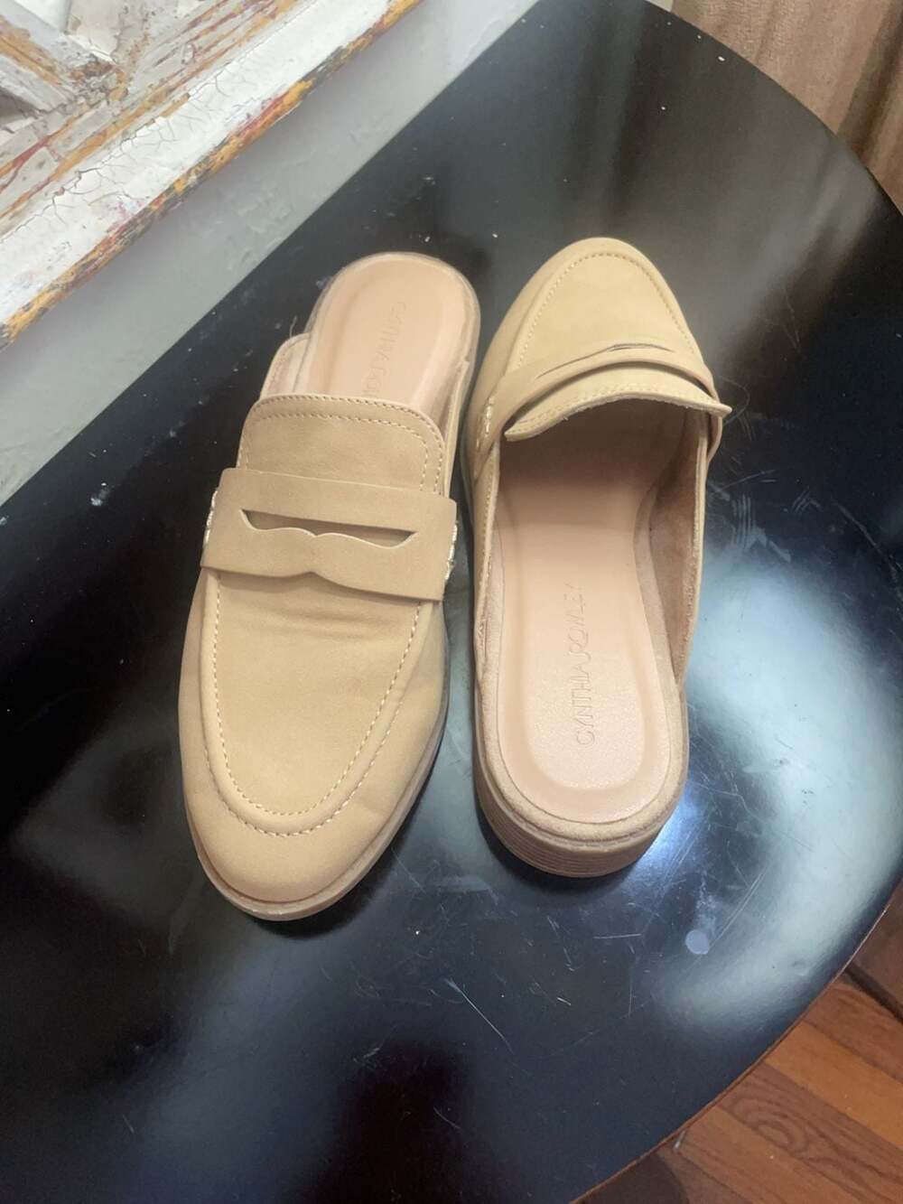 Cynthia Rowley Prescott Tan Faux Suede Penny Loafer Mules Size 8.5M - Picture 5 of 10